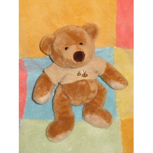 ANNA CLUB PLUSH DOUDOU OURS MARRON PULL ABEILLE