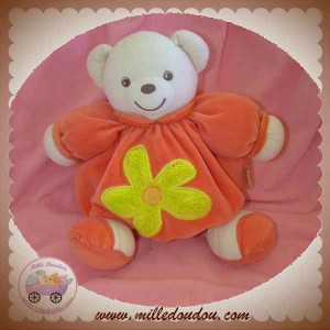 KALOO DOUDOU OURS BLANC BOULE ROUGE FLEUR JAUNE