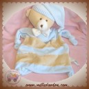 KIMBALOO DOUDOU OURS PLAT RAYE BLEU BEIGE NOEUD PAPILLON