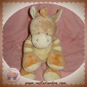 BENGY SOS DOUDOU ZEBRE CHEVAL BEIGE ECRU JAUNE ORANGE 28 cm