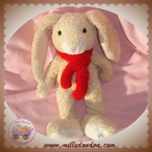 TCF DOUDOU LAPIN BOUCLETTE ECRU ECHARPE ROUGE TOUT COMPTE FAIT SOS