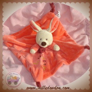 VETIR DOUDOU PELUCHE LAPIN ECRU ROSE PLAT AVEC FLEURS