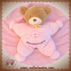 NOUNOURS DOUDOU OURS QUASI PLAT ROSE ENFANT SOS