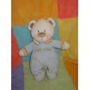 VETIR SOS DOUDOU OURS BLANC CORPS BLEU RAYE BEIGE CALIN