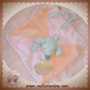 NICOTOY DOUDOU SOURIS GRISE PLATE ROSE FLEURS SOS