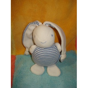 NOUNOURS SOS DOUDOU LAPIN BLANC HOCHET RAYE BLEU