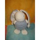 NOUNOURS SOS DOUDOU PELUCHE LAPIN BLANC HOCHET RAYE BLEU