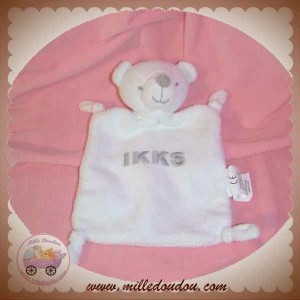 IKKS DOUDOU OURS PLAT BLANC GRIS SOS