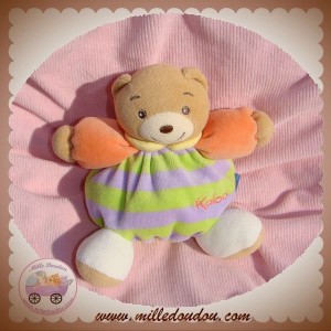 KALOO DOUDOU OURS BEIGE BOULE RAYE MAUVE VERT ORANGE SOS