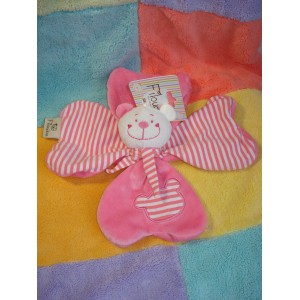 FILOUDOU SOS DOUDOU OURS BLANC FLEUR PLAT ROSE 9 CMP