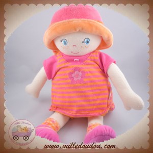 COROLLE SOS DOUDOU POUPEE TISSU ROSE ORANGE FLEUR BABICOROLLE CHAPEAU