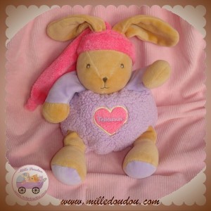 TAKINOU SOS DOUDOU LAPIN BEIGE BOULE MAUVE COEUR ROSE