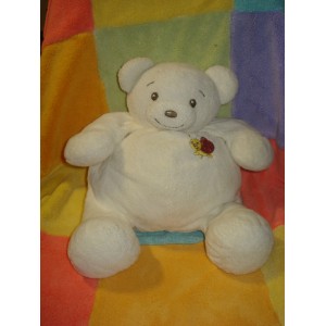 NOUNOURS SOS DOUDOU OURS BOULE BLANC COCCINELLE 30 CM