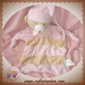 KIMBALOO SOS DOUDOU OURS PLAT RAYE ROSE BEIGE NOEUD PAPILLON