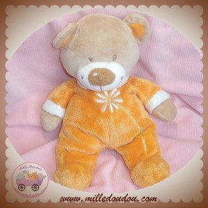 KIABI SOS DOUDOU OURS ORANGE FLEUR NICOTOY 25 CM