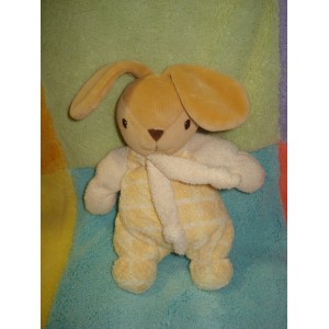 NOUNOURS SOS DOUDOU PELUCHE LAPIN BEIGE CARREAUX JAUNE ECRU