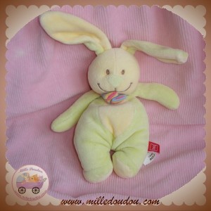 TEX SOS DOUDOU HOCHET LAPIN VERT ECHARPE RAYEE 17 CM