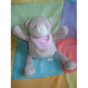 PLAYKIDS CMI SOS DOUDOU PELUCHE OURS BEIGE TAUPE BANDANA ROSE 