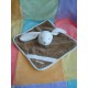 BABYNAT BABY NAT DOUDOU PELUCHE LAPIN BLANC MARRON PLAT FEUILLE