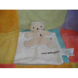 OKAIDI OBAIBI SOS DOUDOU OURS BEIGE PLAT MOUCHOIR BLANC