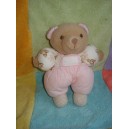 TARTINE ET CHOCOLAT SOS DOUDOU OURS BEIGE SALOPETTE VICHY ROSE