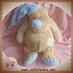 DOU KIDOU SOS DOUDOU HIPPOPOTAME OURS BEIGE BONNET BLEU