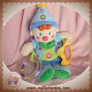 NICOTOY DOUDOU CLOWN LUTIN POUPEE HABIT BLEU MIROIR EVEIL SOS