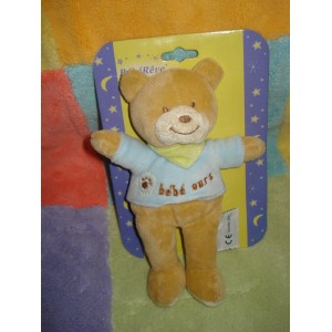 AMTOYS SOS DOUDOU OURS BEIGE PULL BLEU MARRON 9