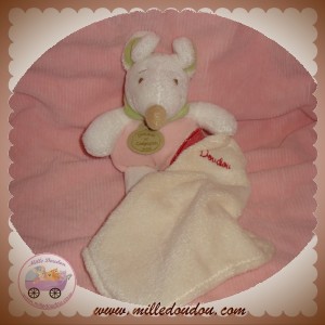 DOUDOU ET COMPAGNIE SOS SOURIS BLANCHE CORPS ROSE MOUCHOIR ECRU