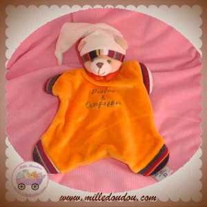 DOUDOU ET COMPAGNIE OURS BEIGE CORPS PLAT ORANGE BRAS LAINE NOIR SOS