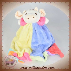 NOUNOURS DOUDOU VACHE COCHON BLANCHE SALOPETTE MAUVE ROSE