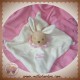 DOUDOU ET COMPAGNIE LAPIN PLAT BLANC BRODERIE COLERETTE ROSE