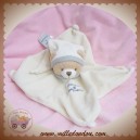 DOUDOU ET COMPAGNIE SOS OURS BEIGE CORPS PLAT ECRU/BLANC COL GRIS