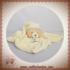DOUDOU ET COMPAGNIE SOS OURS BEIGE CORPS PLAT ECRU/BLANC COL GRIS