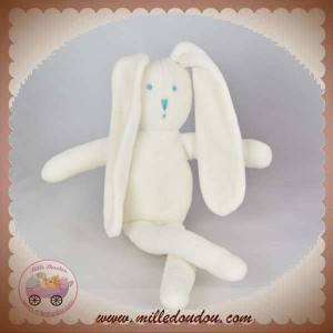 PETIT BATEAU DOUDOU LAPIN BLANC VELOURS YEUX VERT SOS