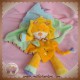 POMMETTE DOUDOU PELUCHE LION ORANGE VERT PLAT FEUILLE