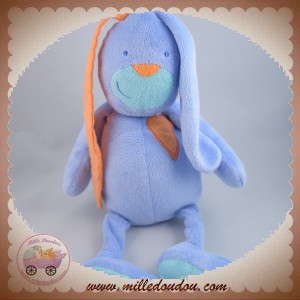 FNAC EVEIL ET JEUX DOUDOU LAPIN BLEU COEUR ORANGE TISSU SOS