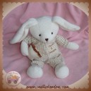 DOUDOU ET COMPAGNIE PELUCHE LAPIN BLANC STYLE LAINE AVEC OREILLER