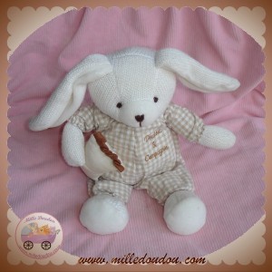 DOUDOU ET COMPAGNIE PELUCHE LAPIN BLANC STYLE LAINE AVEC OREILLER