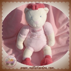 LES 3 OURS SOS DOUDOU OURS ECRU RAYE ROSE LINVOSGES