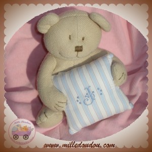 JACADI SOS DOUDOU OURS MUSICAL BEIGE OREILLER BLEU