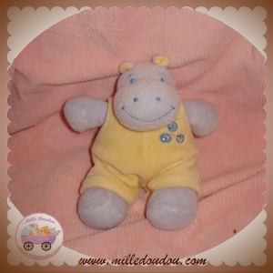 JOLLYBABY SOS DOUDOU PELUCHE HIPPOPOTAME MAUVE SALOPETTE SAUMON 