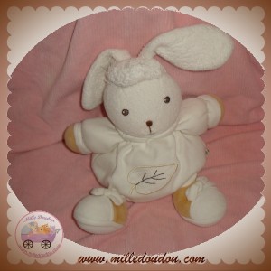 KALOO DOUDOU PELUCHE LAPIN BLANC BOULE FEUILLE LIERE