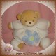 KALOO DOUDOU PELUCHE OURS BEIGE CORPS BOULE BLANC FLEUR BLEU