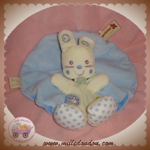 NICOTOY DOUDOU PELUCHE LAPIN BLANC ET BLEU PLAT FLEUR ECHARPE 