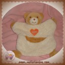 TAKINOU DOUDOU OURS BEIGE PLAT MARIONNETTE ECRU COEUR ORANGE