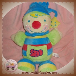 POMMETTE DOUDOU CLOWN EVEIL BLEU VERT ELEPHANT