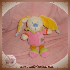 NICOTOY SOS DOUDOU LAPIN ECRU ROSE COEUR RAYE ORANGE 17 CM