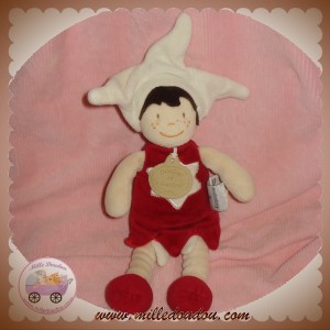 DOUDOU ET COMPAGNIE POUPEE LUTIN FILLE BLANC ECRU ROUGE ETOILE