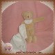 TROUSSELIER DOUDOU PELUCHE OURS BLANC ECRU MOUCHOIR BAVOIR